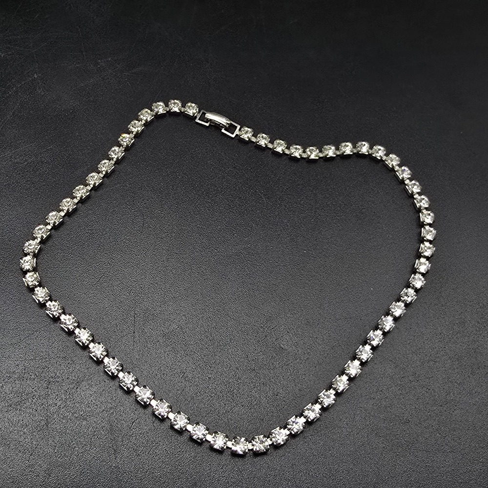 Clear Rhinestone Collar Necklace Vintage Glam Costume Jewelry